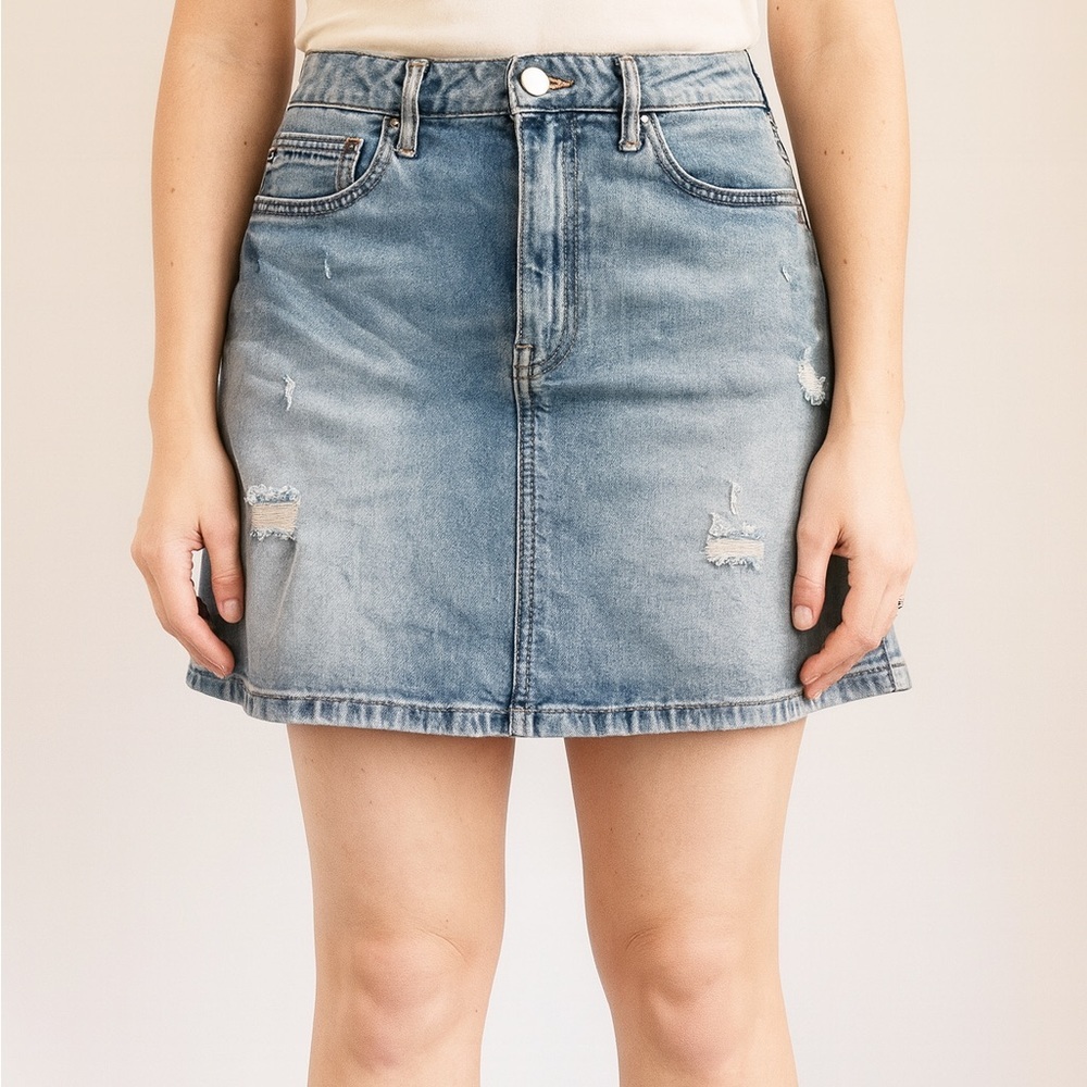Calvin Klein Size 27 Distressed Y2K 90s Denim Skirt.